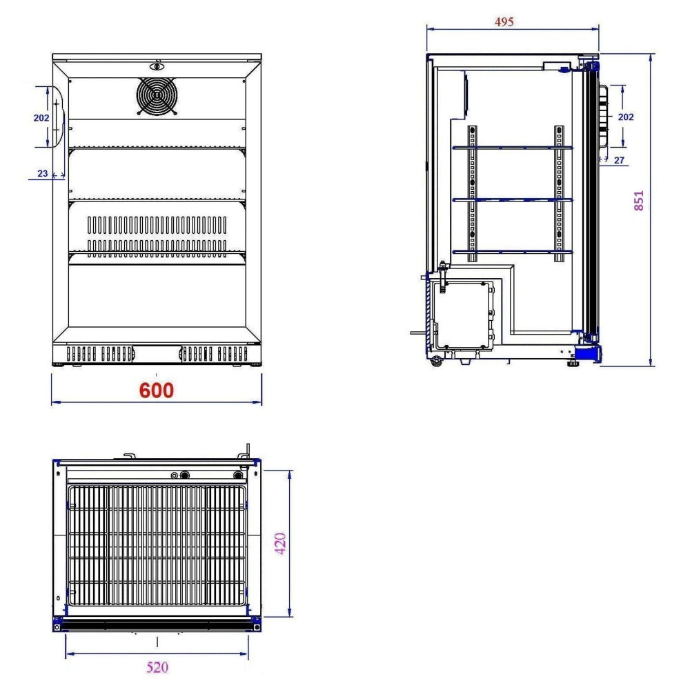 Black 1 Door Back Bar Cooler 600 x 850mm