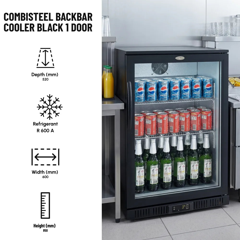 Black 1 Door Back Bar Cooler 600 x 850mm