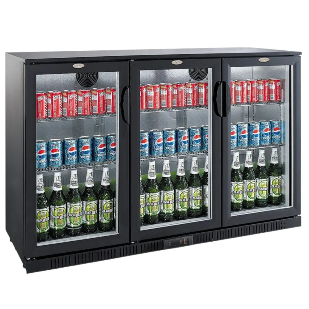 Black 3 Door Back Bar Cooler 1350mm Wide