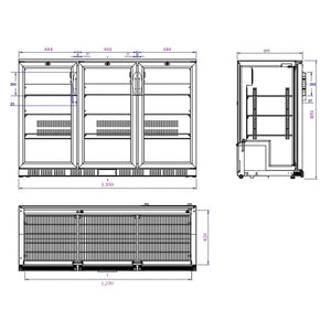 Black 3 Door Back Bar Cooler 1350mm Wide