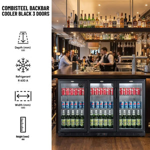 Black 3 Door Back Bar Cooler 1350mm Wide