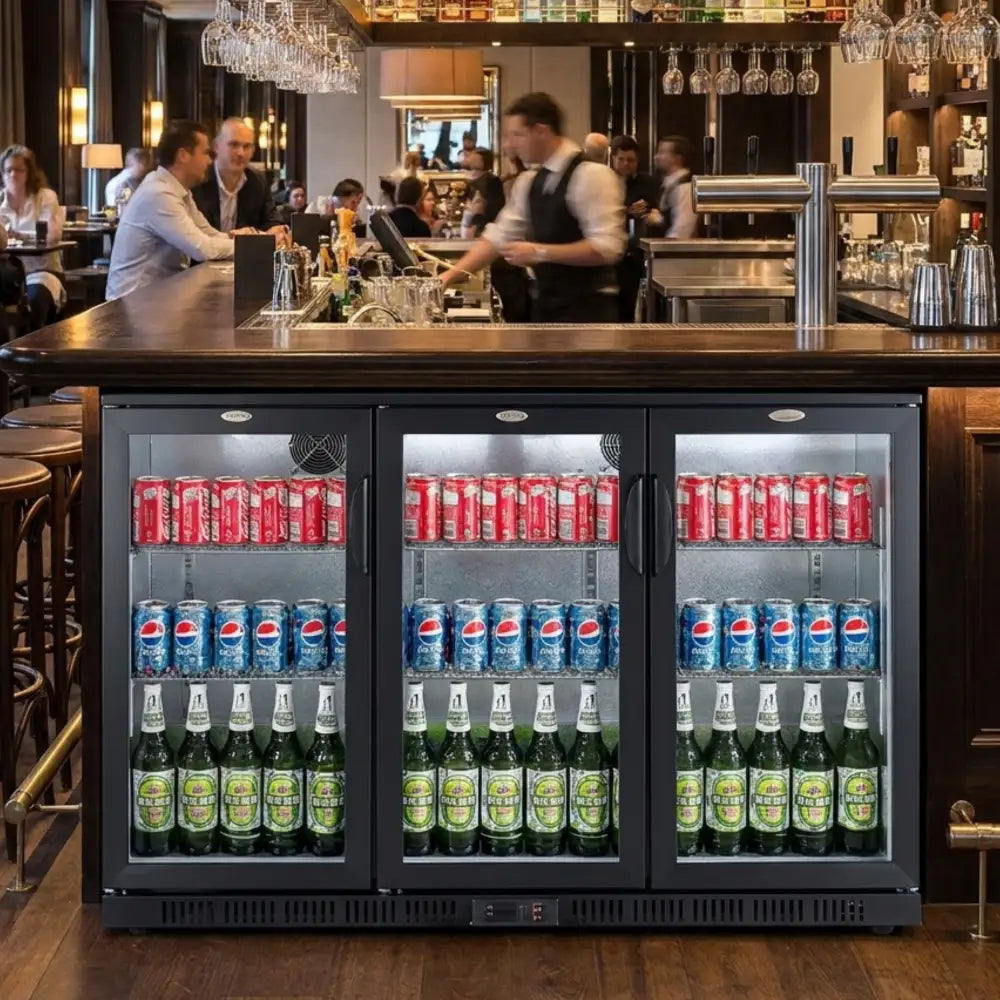 Black 3 Door Back Bar Cooler 1350mm Wide