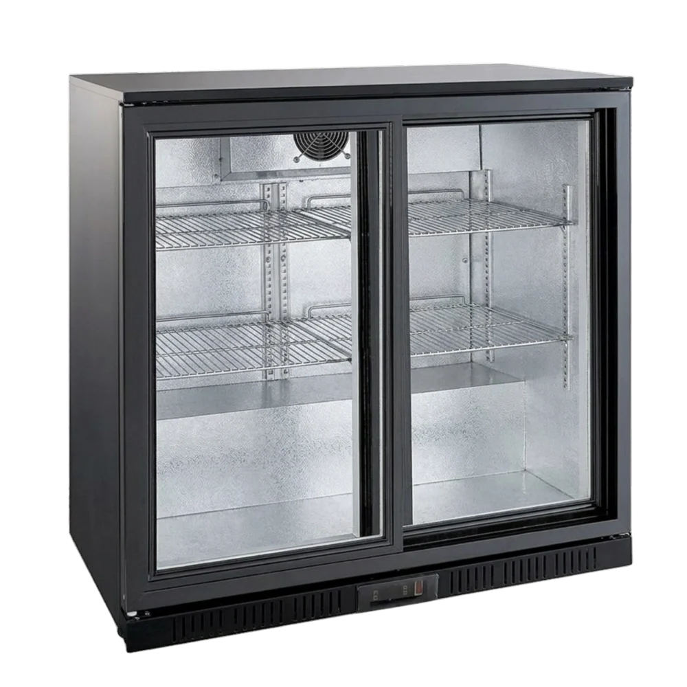 Black 2 Sliding Door Back Bar Cooler 850mm
