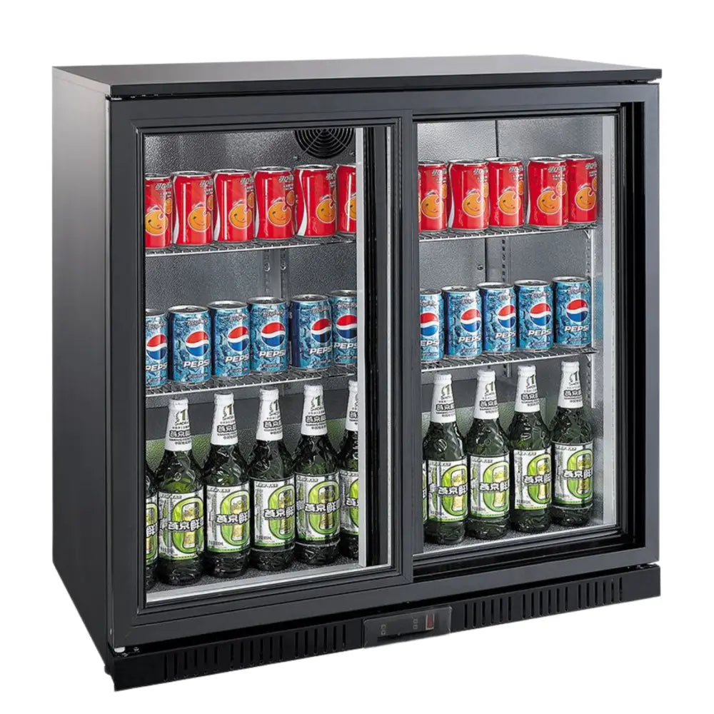 Black 2 Sliding Door Back Bar Cooler 850mm
