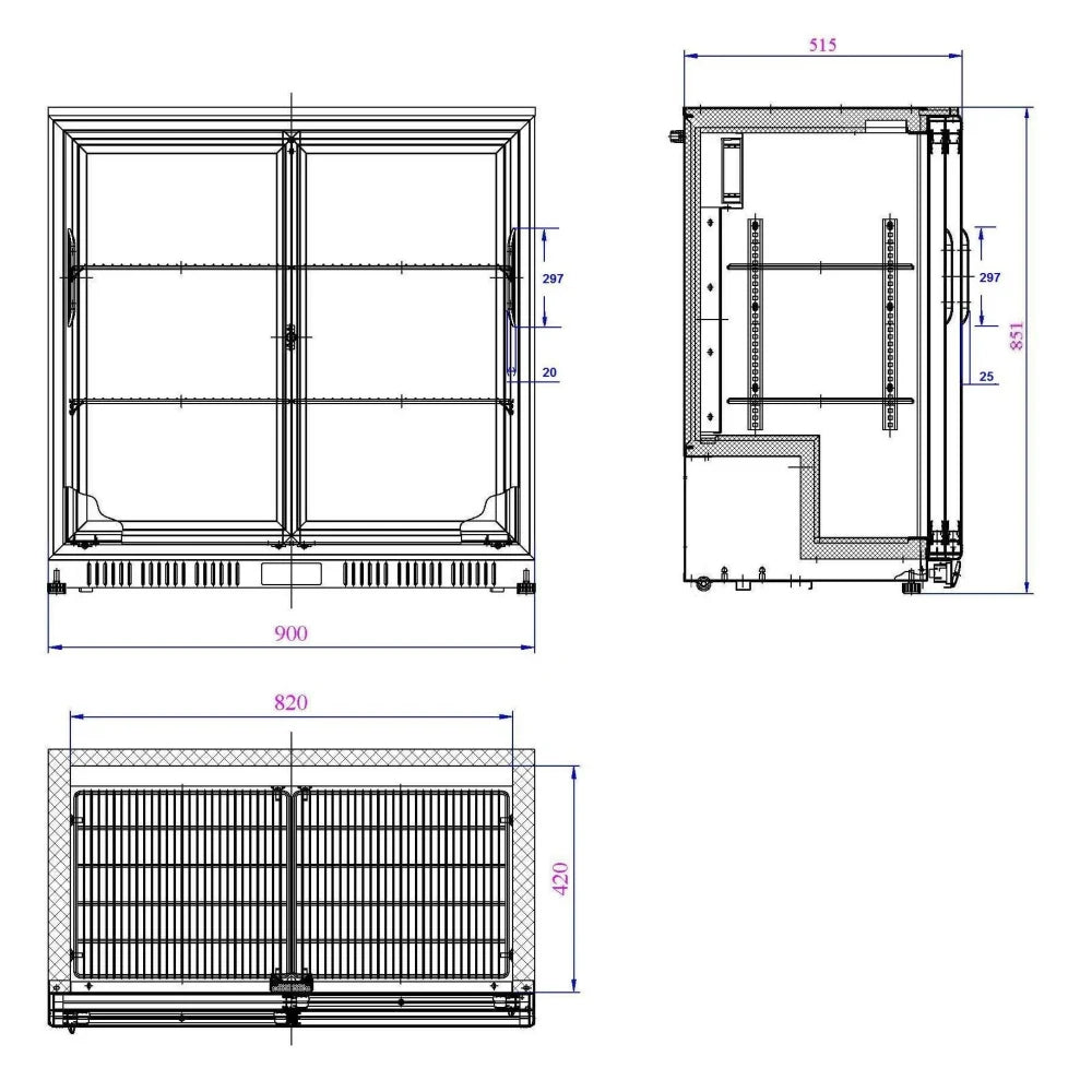 Black 2 Sliding Door Back Bar Cooler 850mm