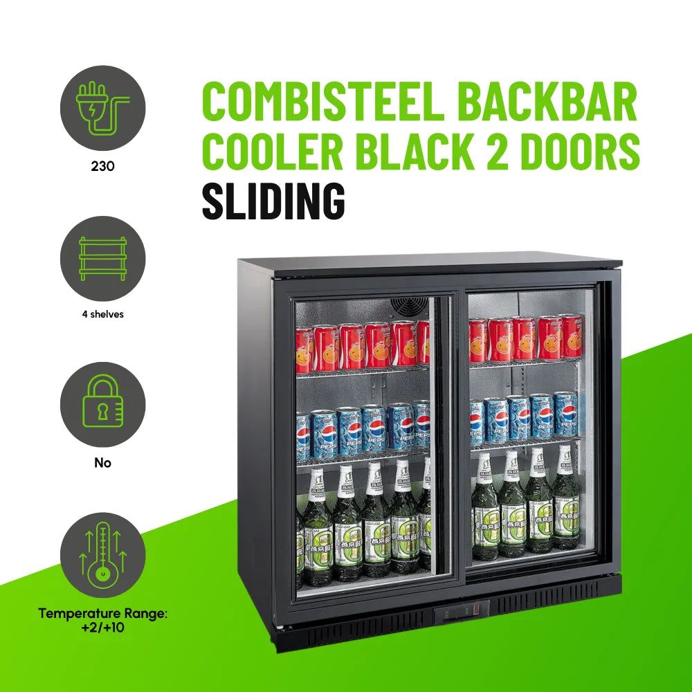 Black 2 Sliding Door Back Bar Cooler 850mm