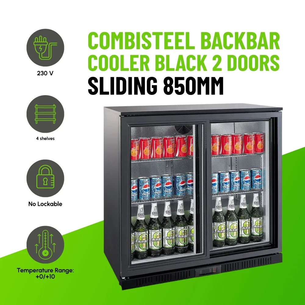 Black 2 Sliding Door Back Bar Cooler 850mm