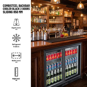 Black 2 Sliding Door Back Bar Cooler 850mm