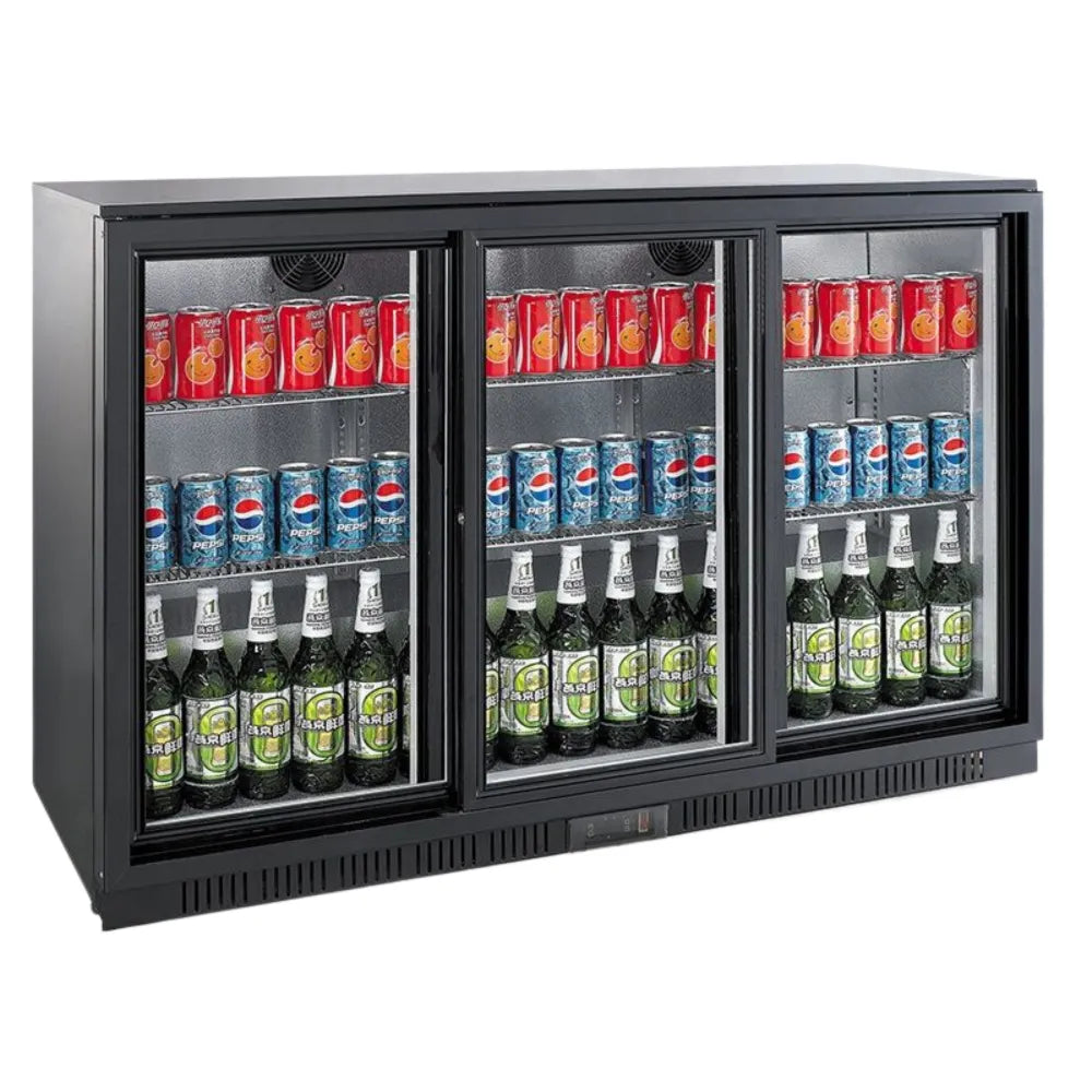 Black 3 Sliding Doors Back Bar Cooler 1350mm