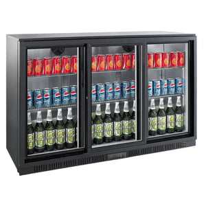 Black 3 Sliding Doors Back Bar Cooler 1350mm