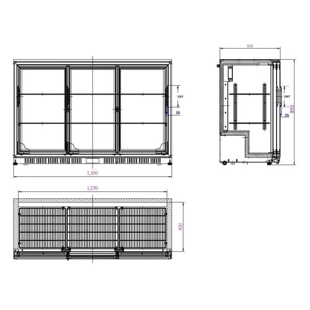 Black 3 Sliding Doors Back Bar Cooler 1350mm