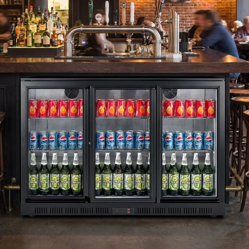 Black 3 Sliding Doors Back Bar Cooler 1350mm