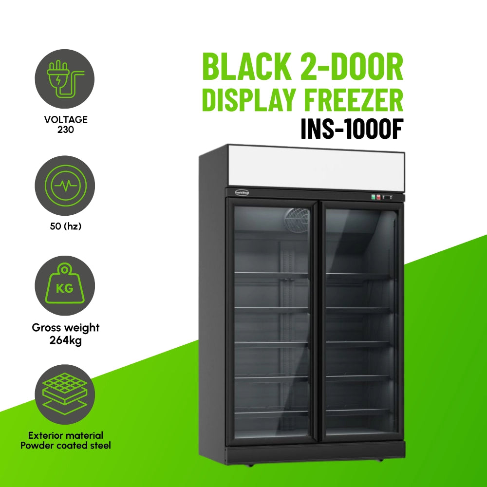 Black 2-Door Display Freezer INS-1000F Bl