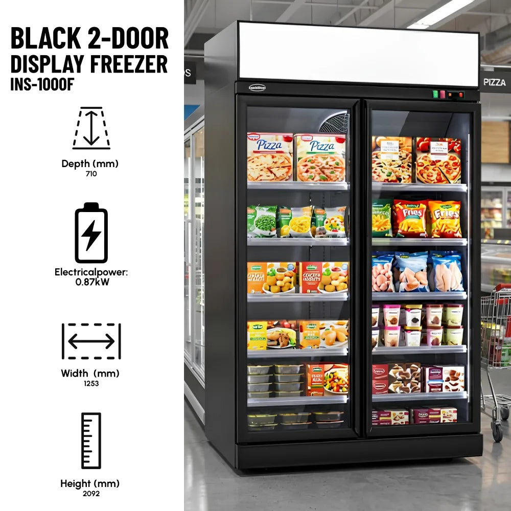 Black 2-Door Display Freezer INS-1000F Bl