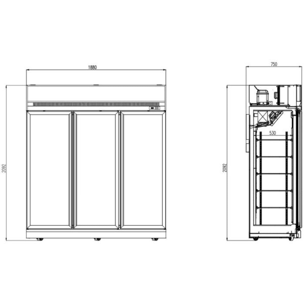 Black 3-Door Display Freezer INS-1530F