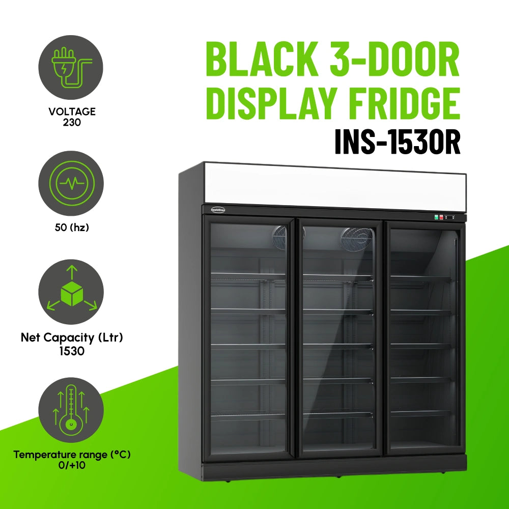 Black 3-Door Display Fridge INS-1530R