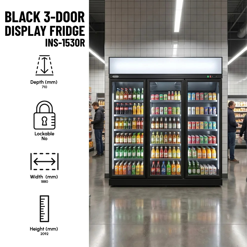 Black 3-Door Display Fridge INS-1530R