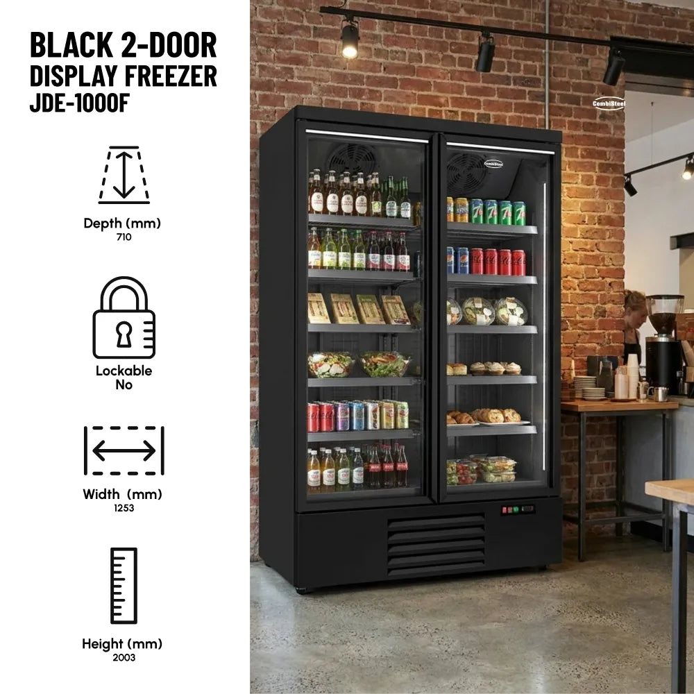 Black 2-Door Display Freezer JDE-1000F Bl