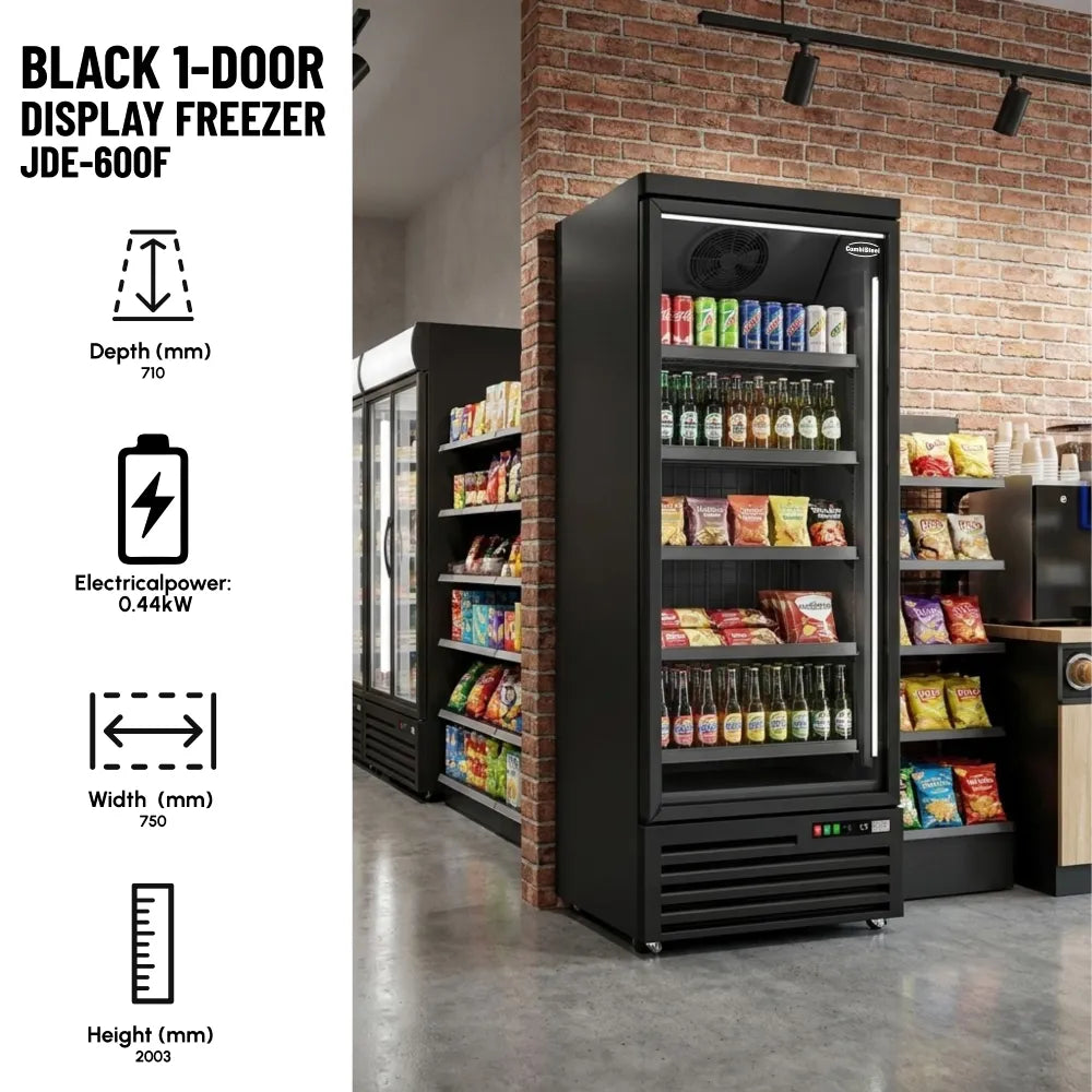 Black 1-Door Display Freezer JDE-600F Bl