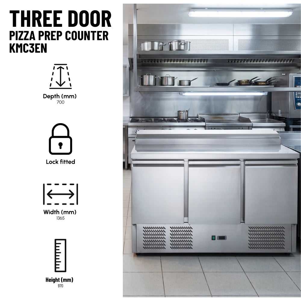 3-Door Pizza Prep Counter Chiller