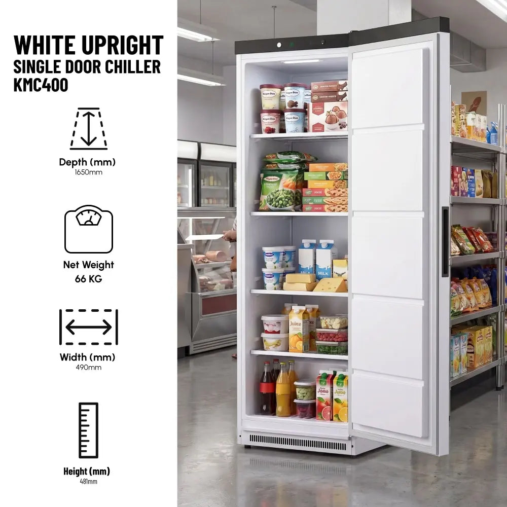 KMC400 Single Door White Upright Chiller
