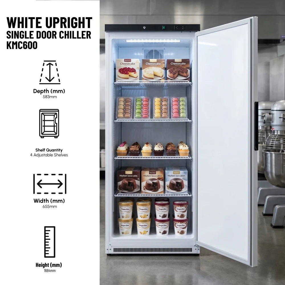 KMC600 Single Door White Upright Chiller