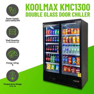 Koolmax KMC1300G Black 2 Glass Door Upright Chiller