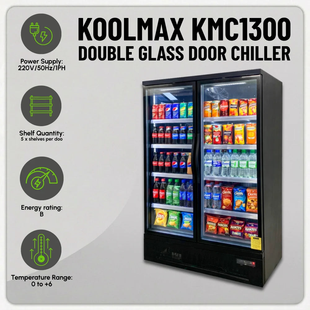 Koolmax KMC1300G Black 2 Glass Door Upright Chiller