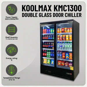 Koolmax KMC1300G Black 2 Glass Door Upright Chiller