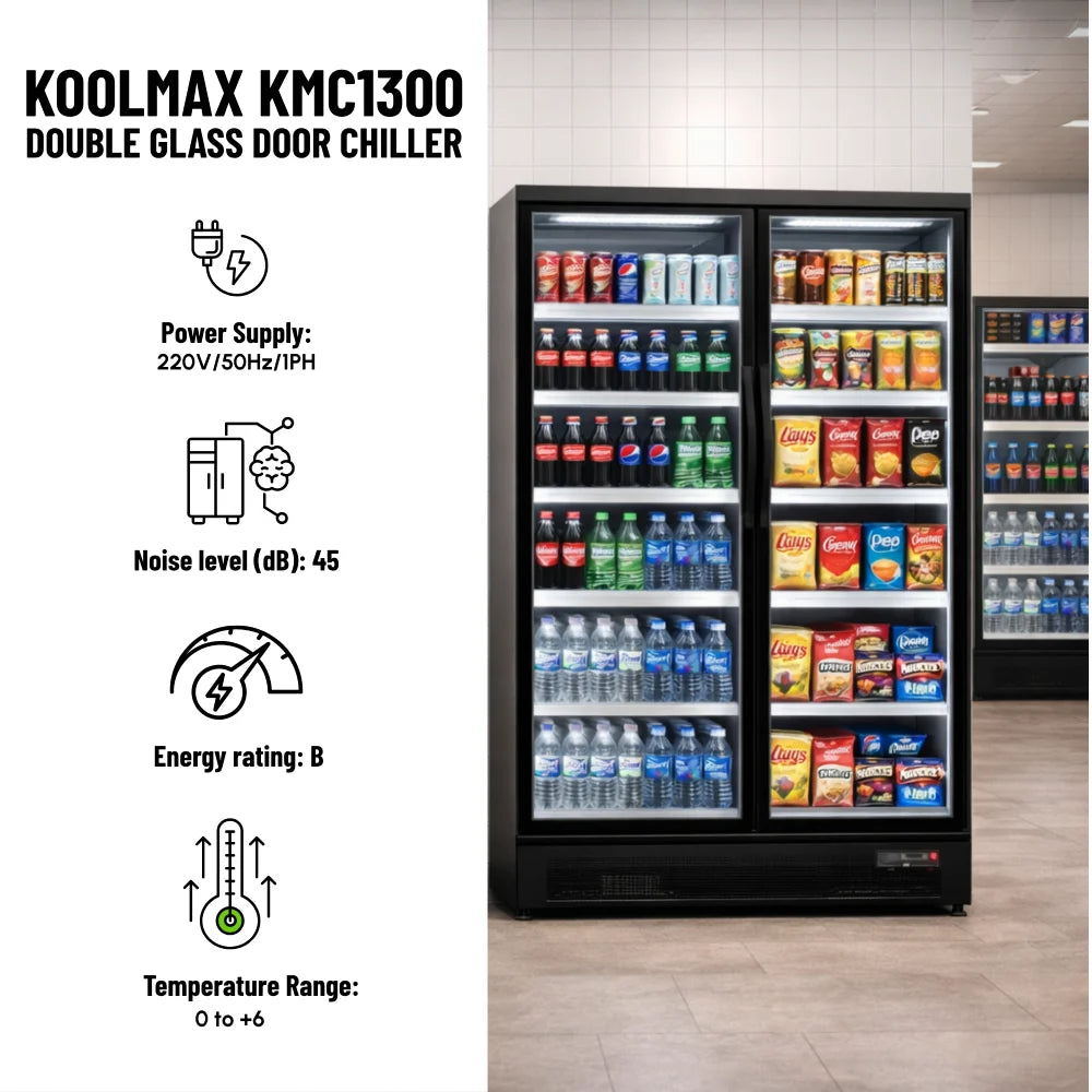Koolmax KMC1300G Black 2 Glass Door Upright Chiller