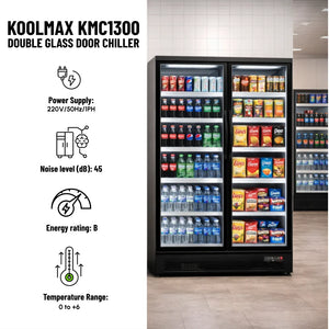 Koolmax KMC1300G Black 2 Glass Door Upright Chiller