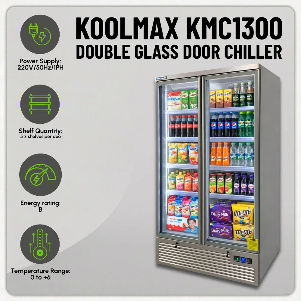 Koolmax KMC1300G Grey 2 Glass Door Upright Chiller