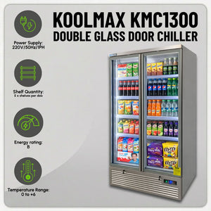 Koolmax KMC1300G Grey 2 Glass Door Upright Chiller