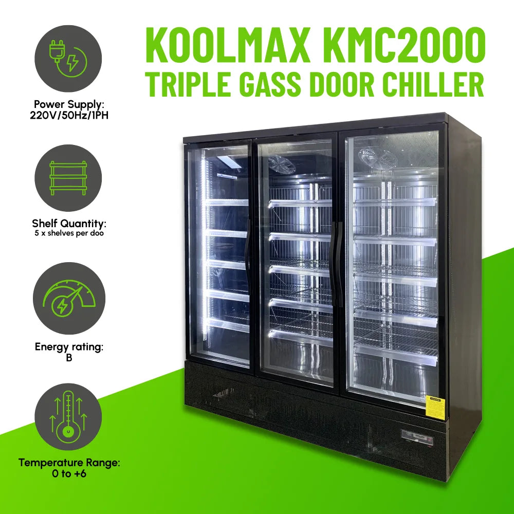 Koolmax KMC2000G Black 3 Glass Door Upright Chiller