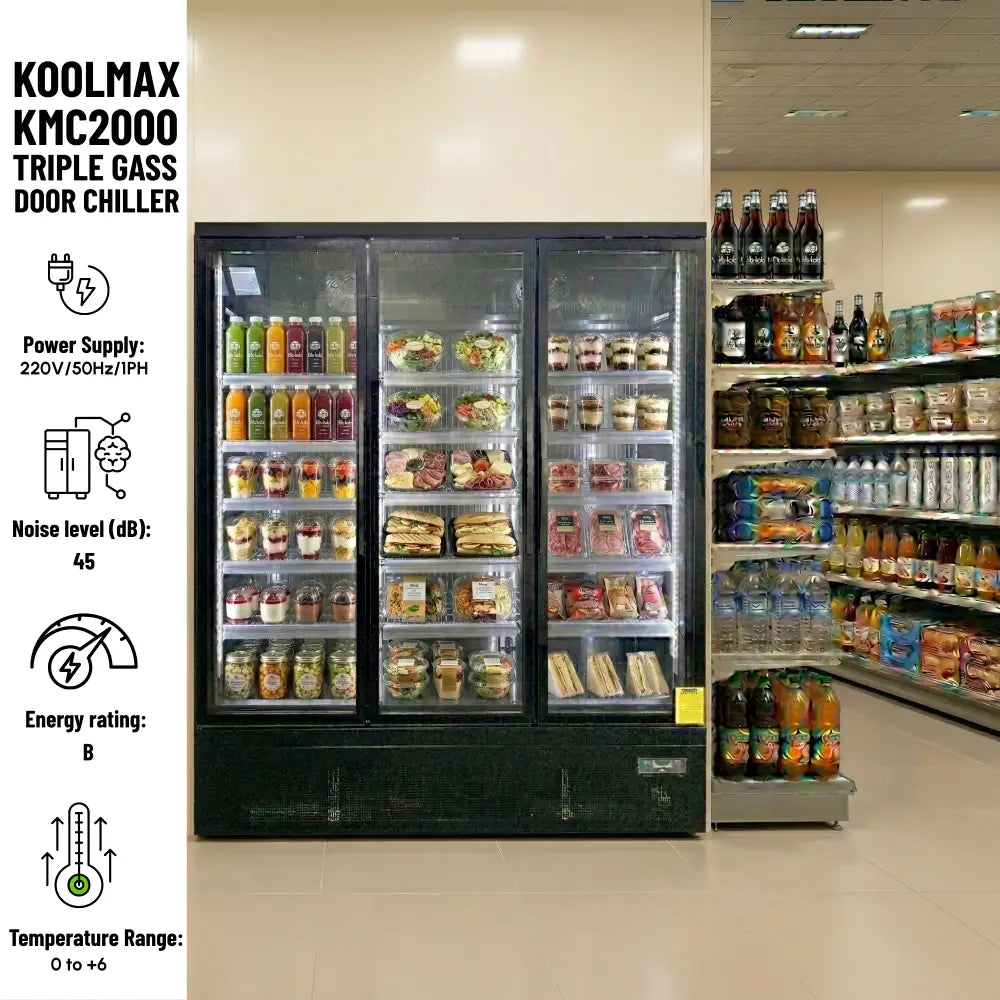 Koolmax KMC2000G Black 3 Glass Door Upright Chiller