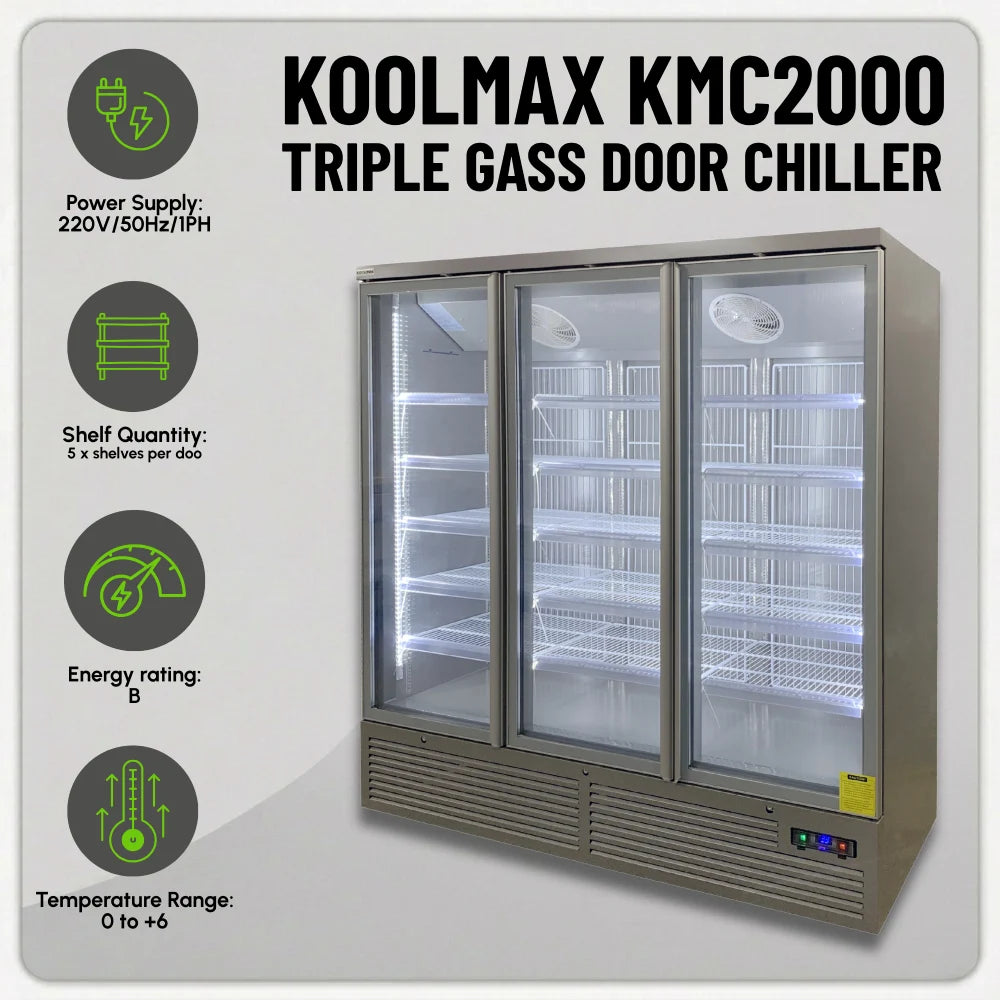 Koolmax KMC2000G Grey 3 Glass Door Upright Chiller