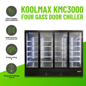 Koolmax KMC3000G Black 4 Glass Door Upright Chiller
