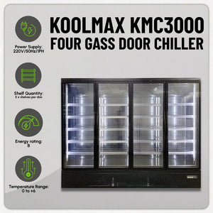 Koolmax KMC3000G Black 4 Glass Door Upright Chiller