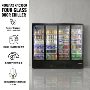 Koolmax KMC3000G Black 4 Glass Door Upright Chiller