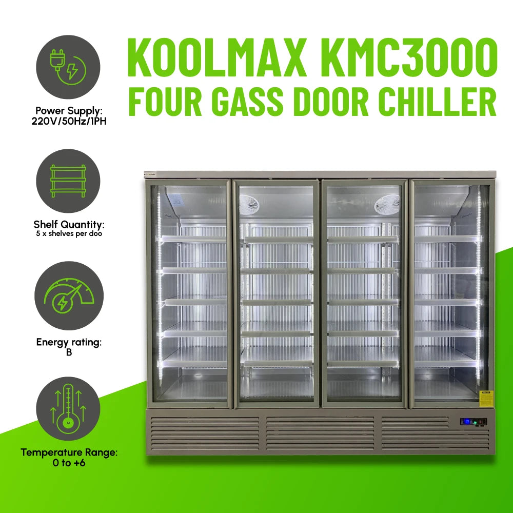 Koolmax KMC3000G Grey 4 Glass Door Upright Chiller