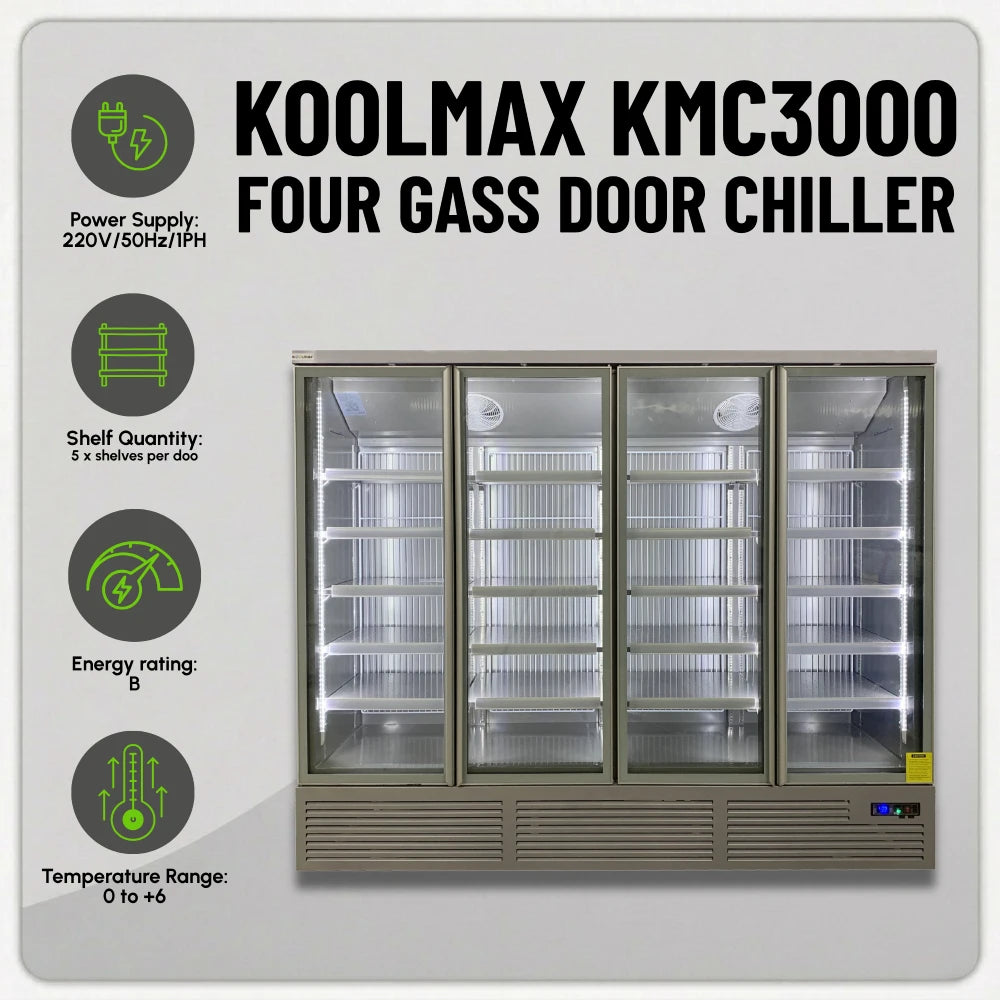 Koolmax KMC3000G Grey 4 Glass Door Upright Chiller