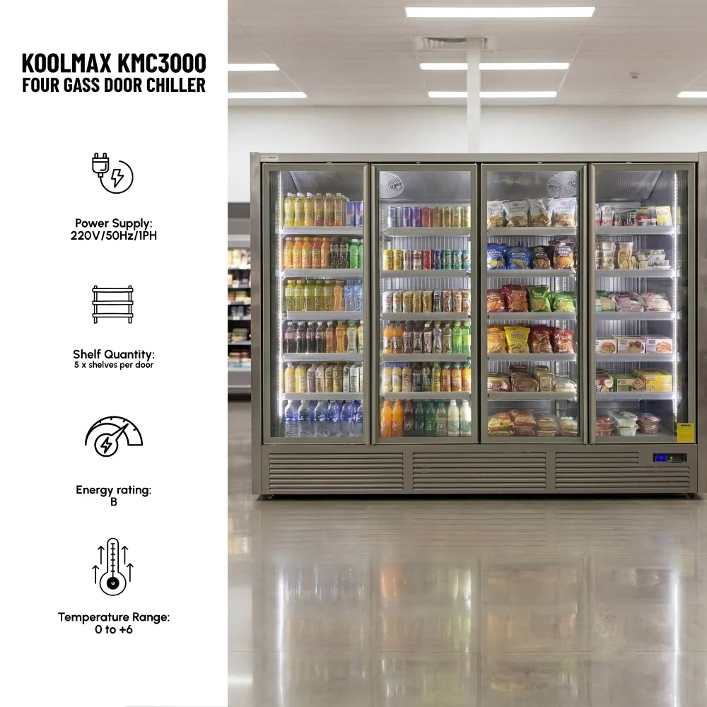 Koolmax KMC3000G Grey 4 Glass Door Upright Chiller