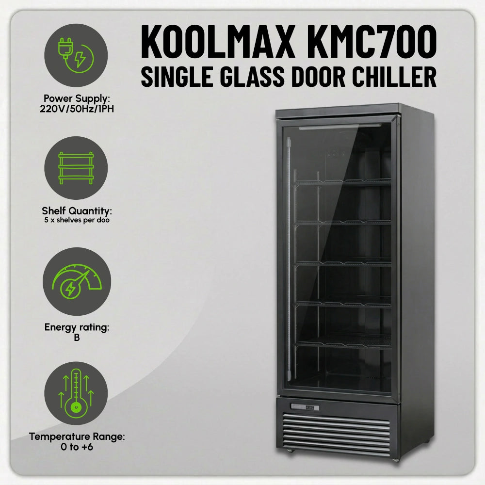 Koolmax KMC700G Black Single Glass Door Upright Chiller