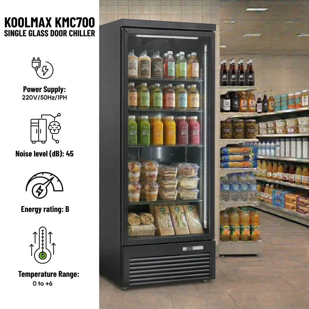 Koolmax KMC700G Black Single Glass Door Upright Chiller