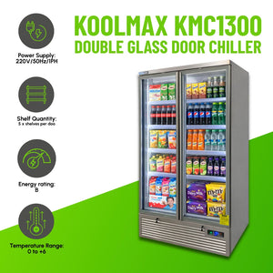 Koolmax KMF1300 Double Door Grey Upright Display Freezer