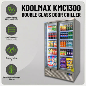 Koolmax KMF1300 Double Door Grey Upright Display Freezer