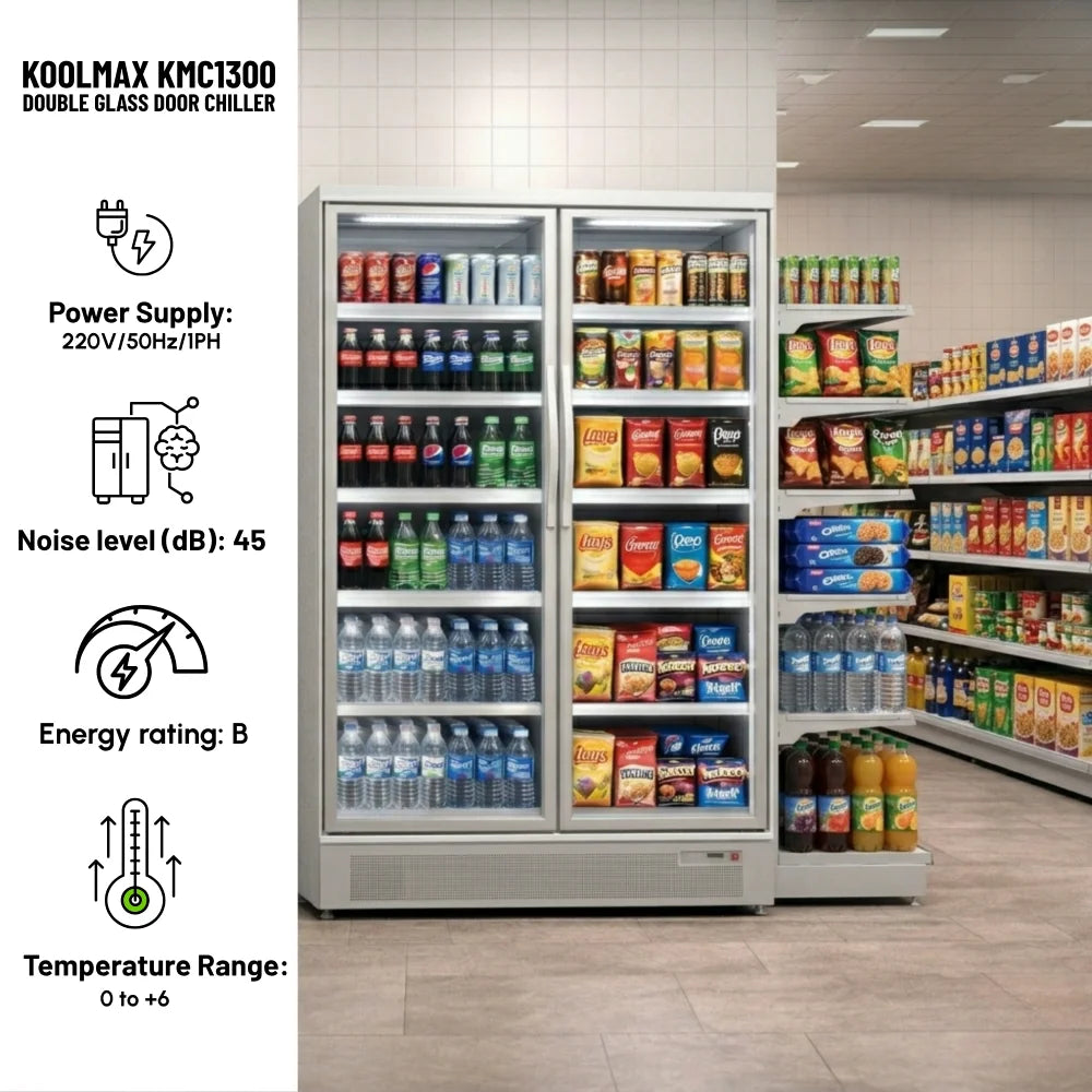 Koolmax KMF1300 Double Door Grey Upright Display Freezer