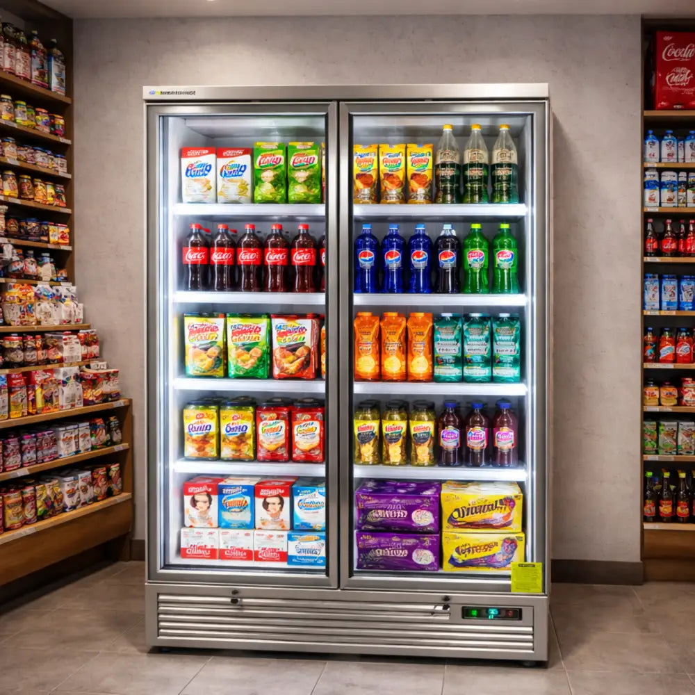 Koolmax KMF1300 Double Door Grey Upright Display Freezer
