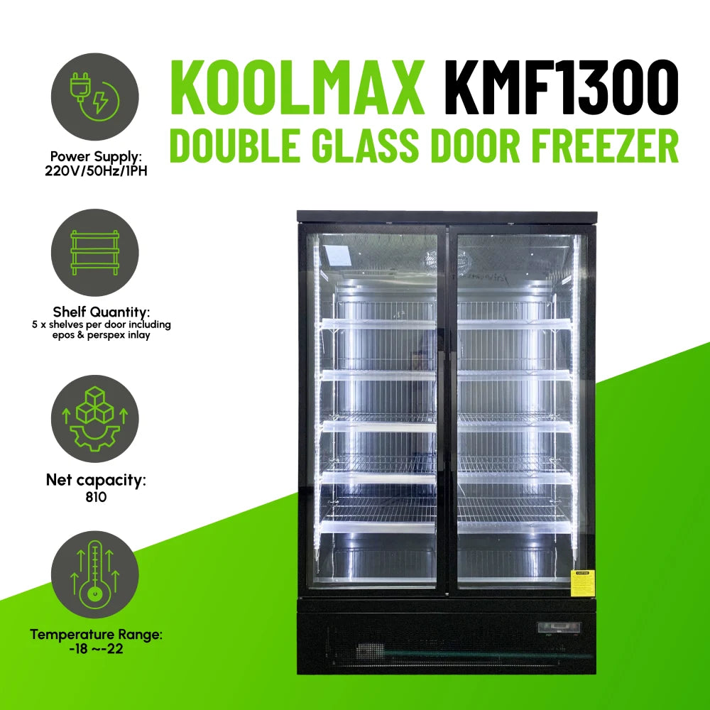 Koolmax KMF1300 Double Door Black Upright Display Freezer