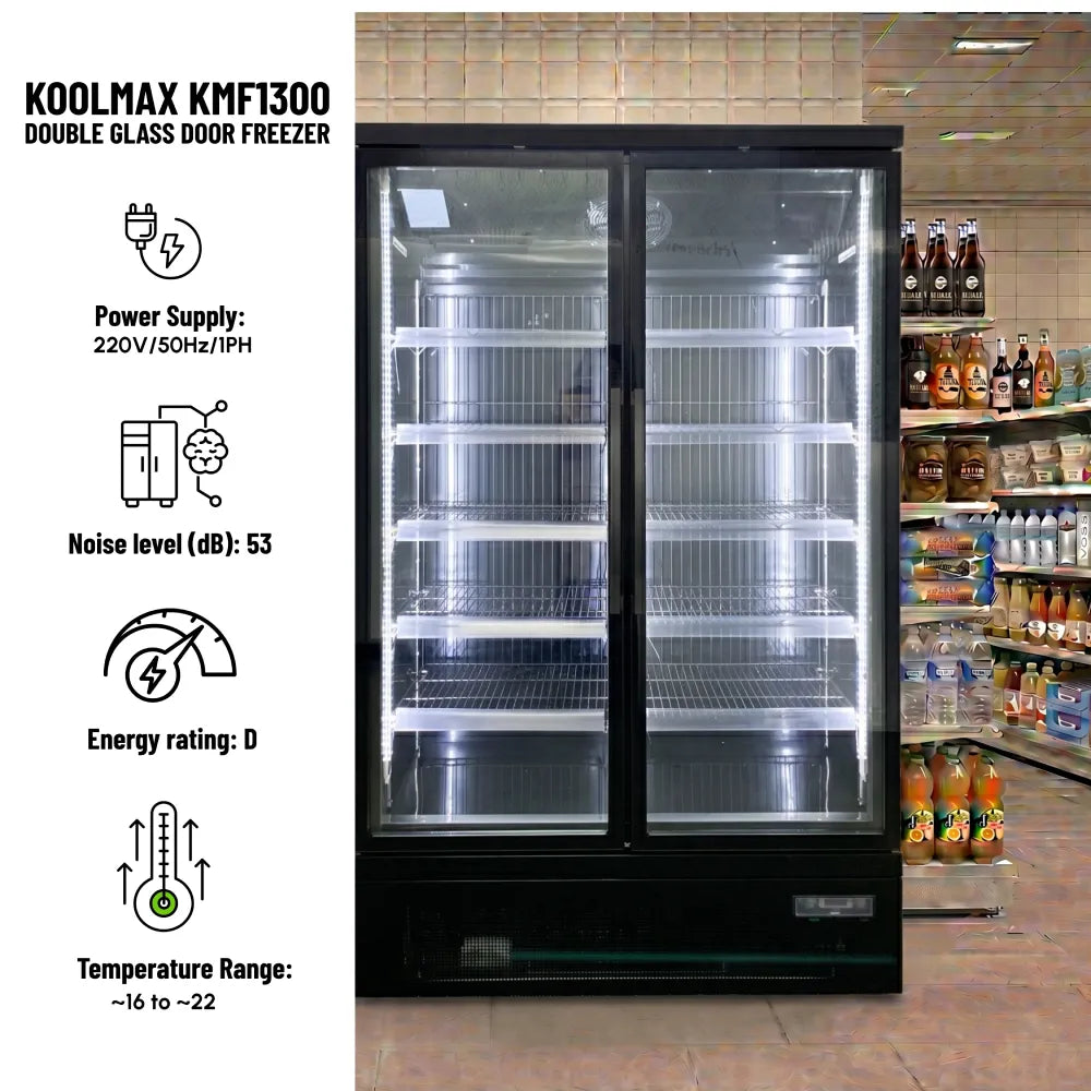 Koolmax KMF1300 Double Door Black Upright Display Freezer